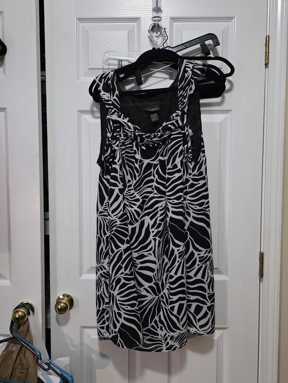 Lane Bryant Black and White Patterned Sleeveless Cowl Neck Dress